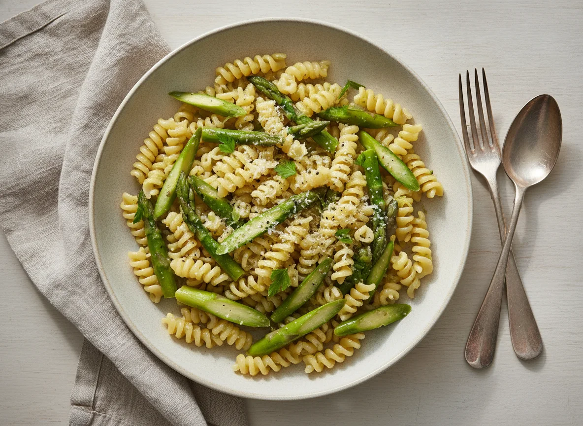 Fusilli mit grünem Spargel photo