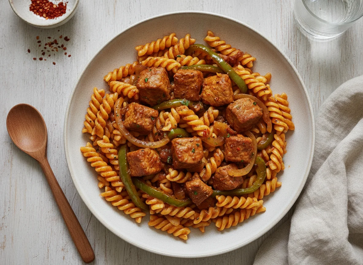 Fusilli mit Gulasch und Paprika photo
