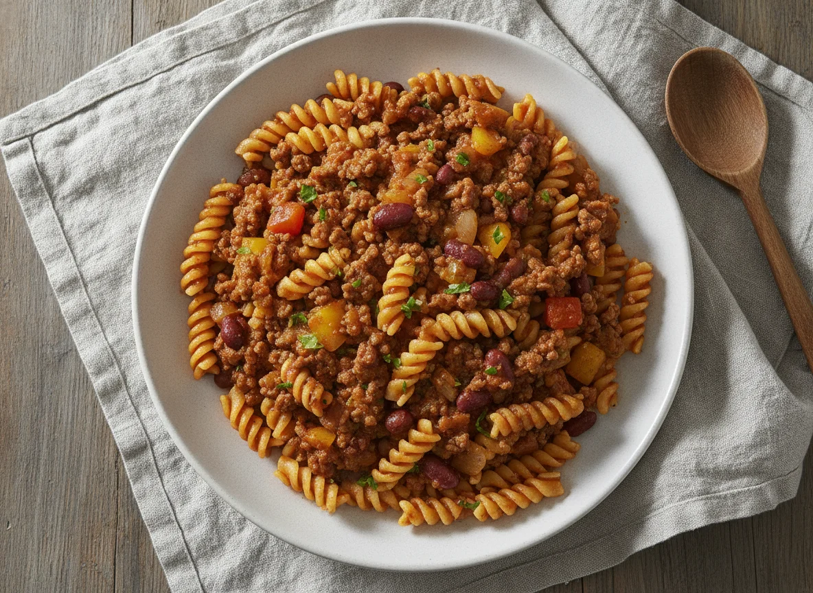 Fusilli mit Hackfleisch-Gemüse-Sauce photo