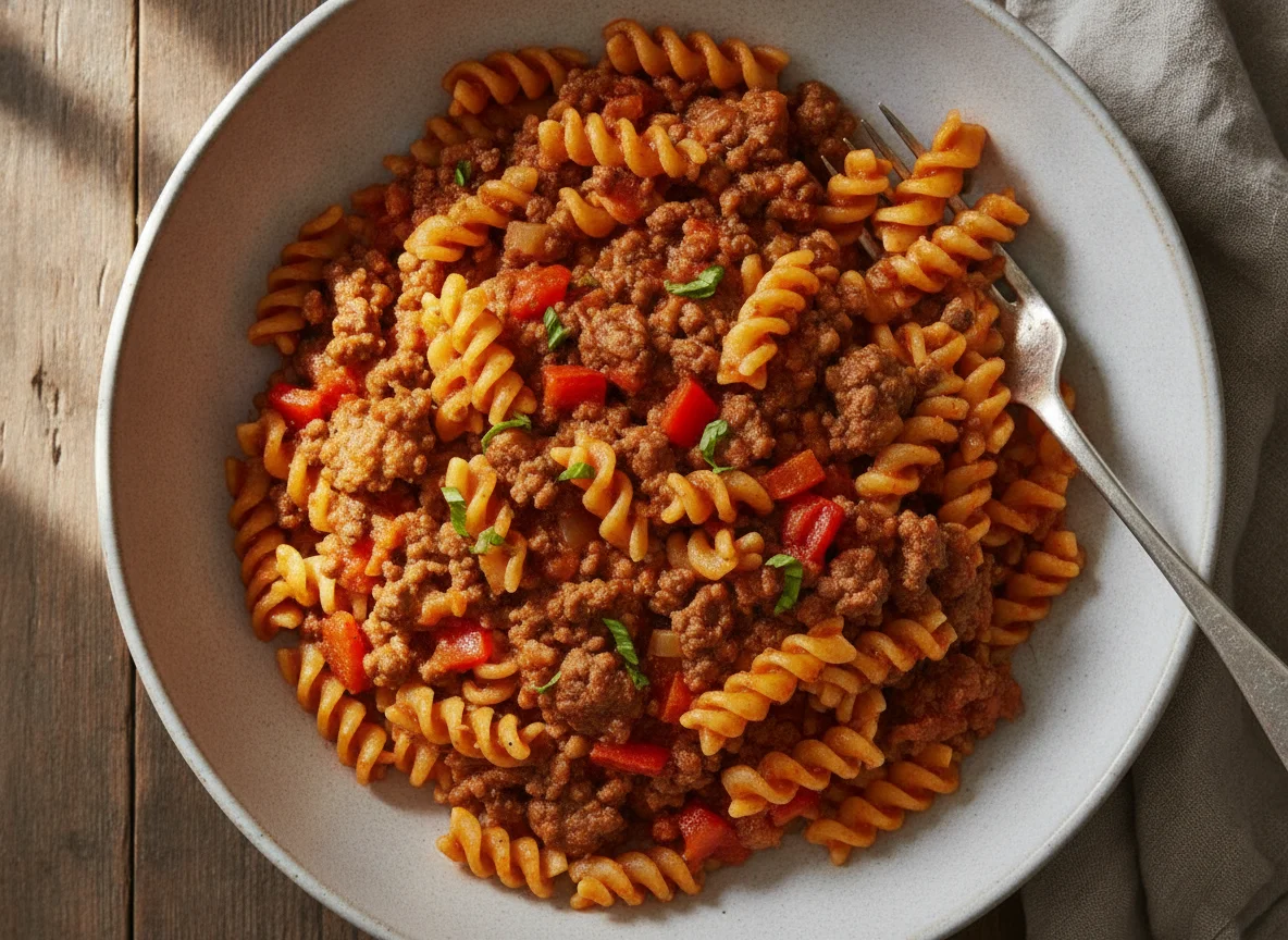 Fusilli mit Hackfleisch-Paprika-Sauce photo