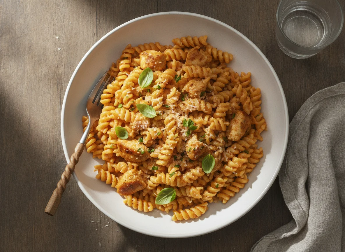 Fusilli mit Hähnchen in Tomaten-Sahnesauce photo