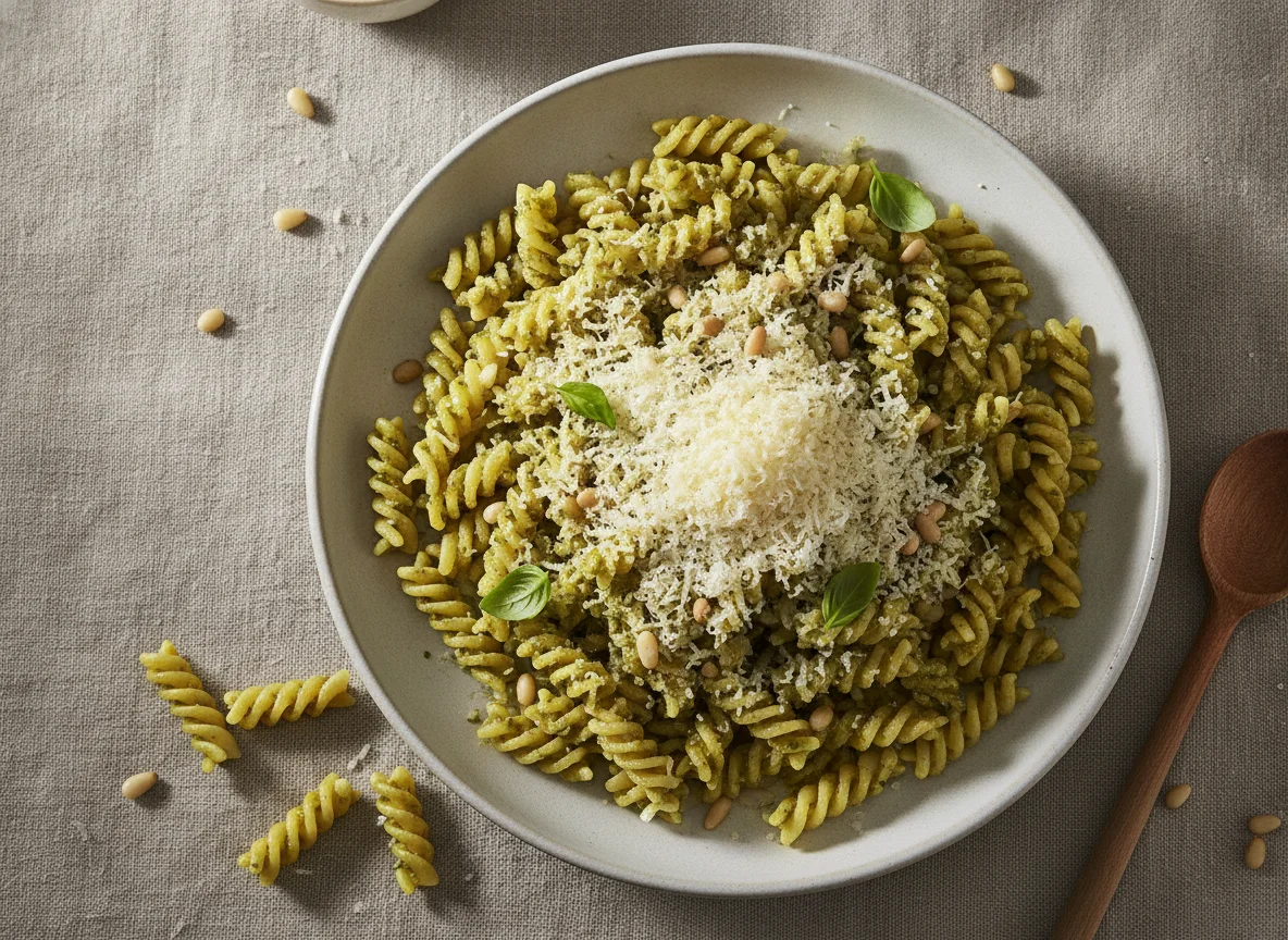 Fusilli mit Pesto Genovese und Parmesan photo