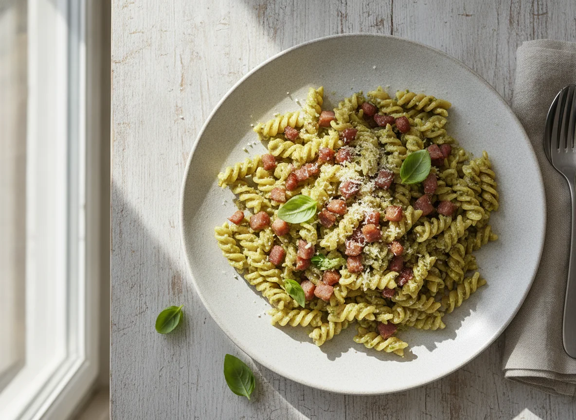 Fusilli mit Pesto-Sahnesauce photo