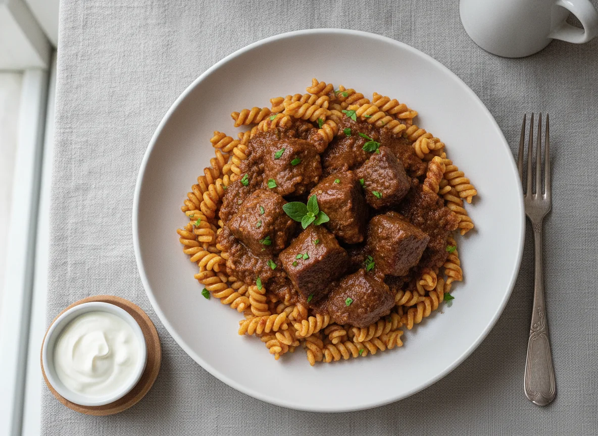 Fusilli mit Rindergulasch photo
