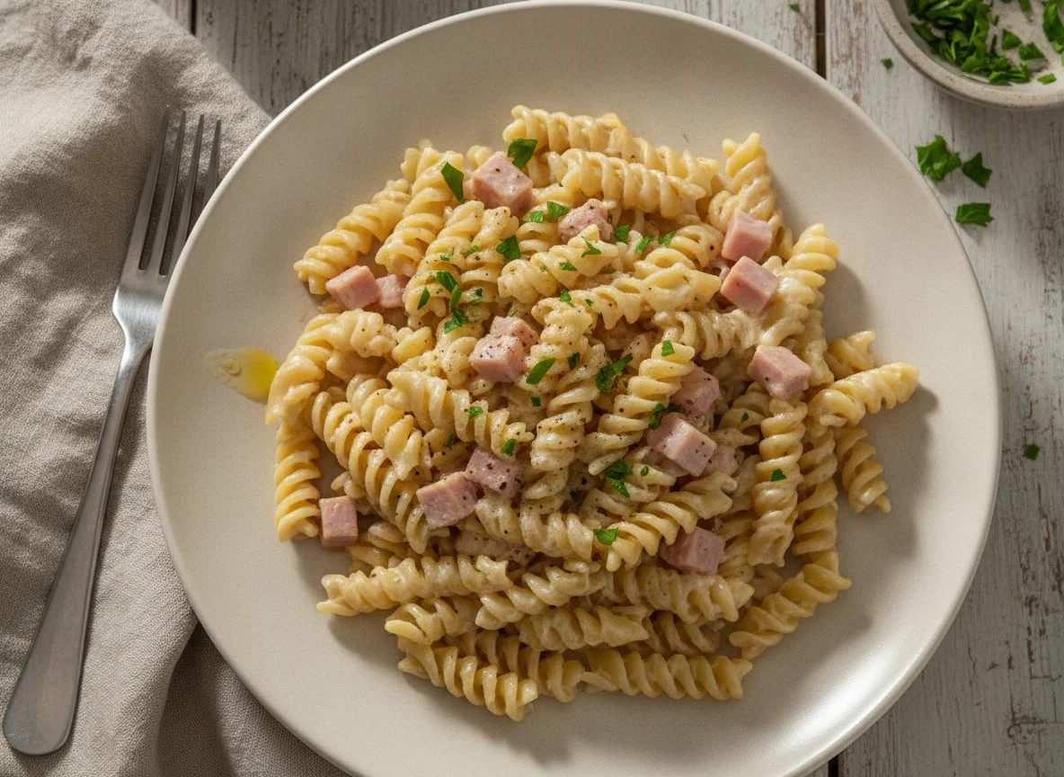 Fusilli mit Schinken und Sahnesauce photo