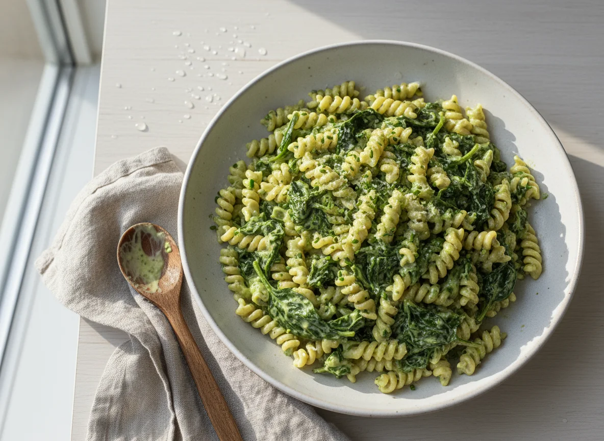 Fusilli mit Spinat und Sahnesauce photo