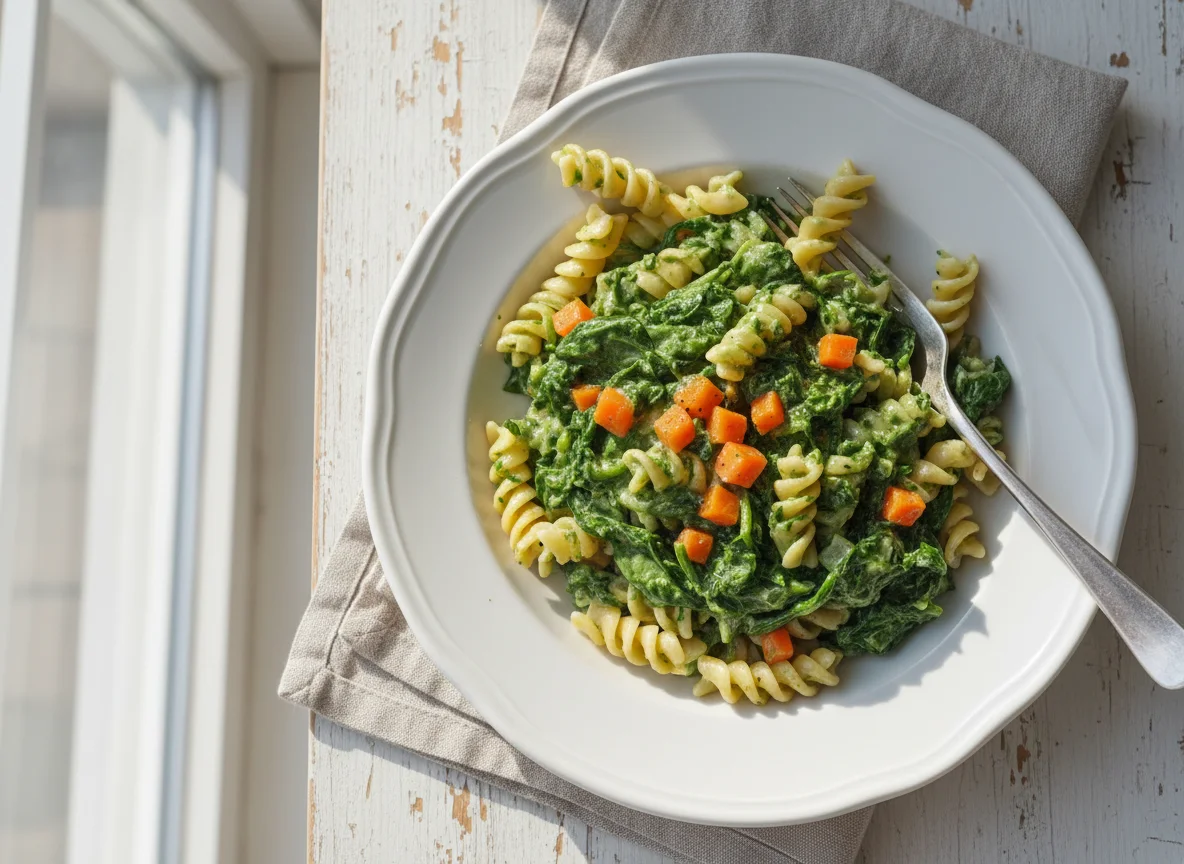 Fusilli mit Spinat-Sahne-Sauce photo