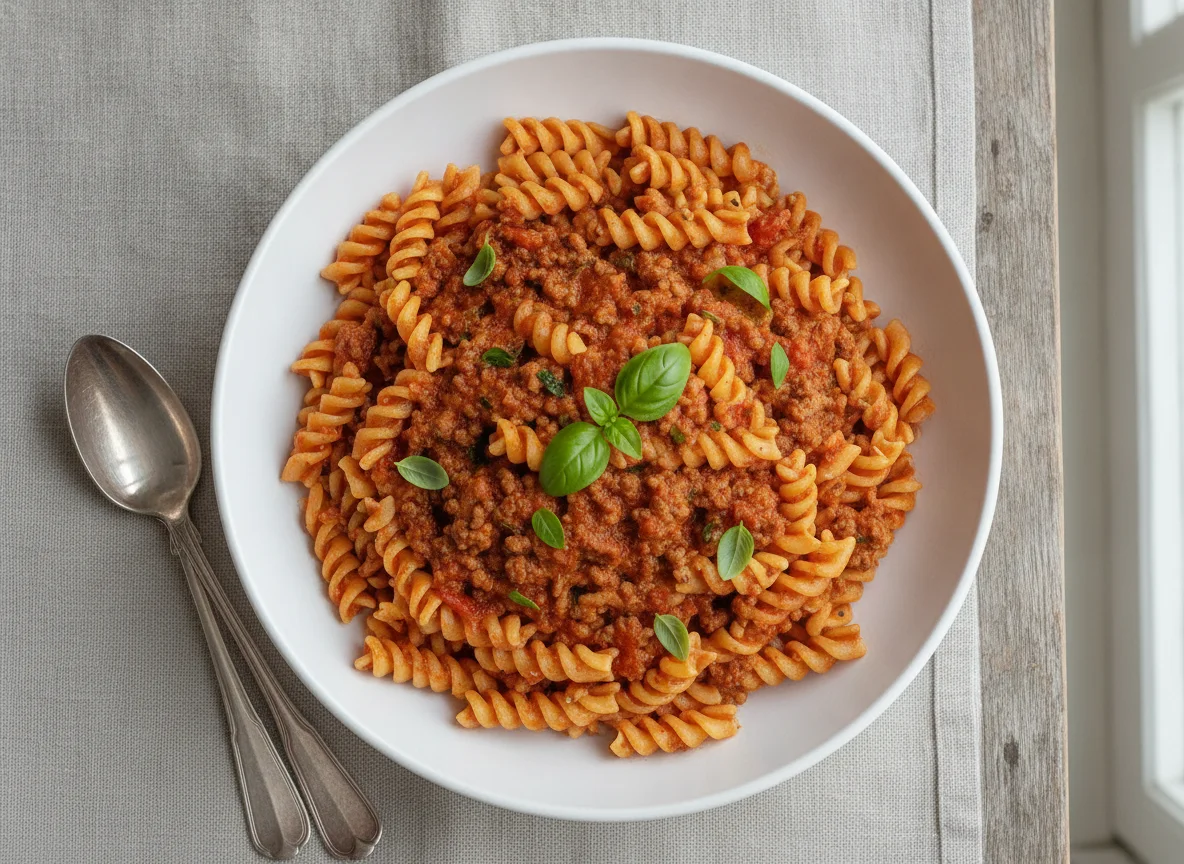 Fusilli mit Tomaten-Hackfleisch-Sauce photo