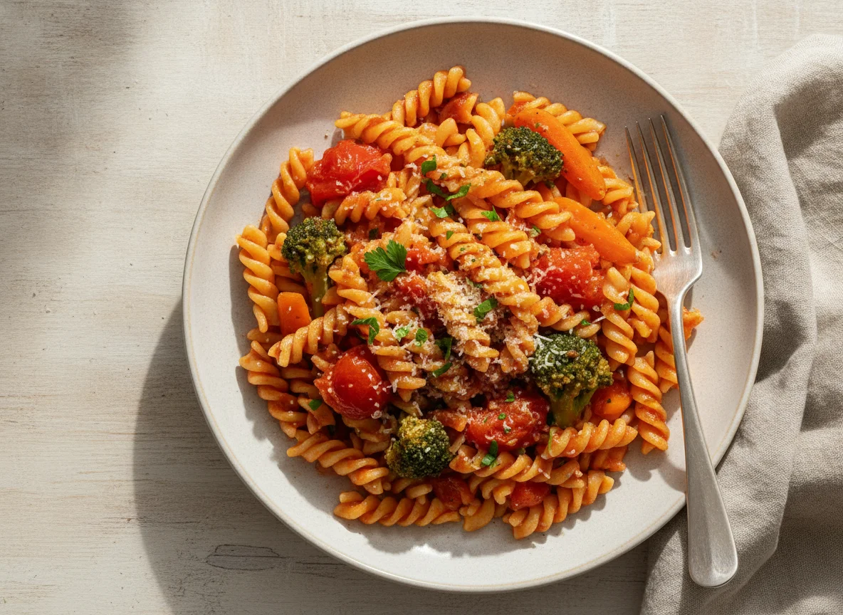 Fusilli mit Tomatensauce und Brokkoli photo