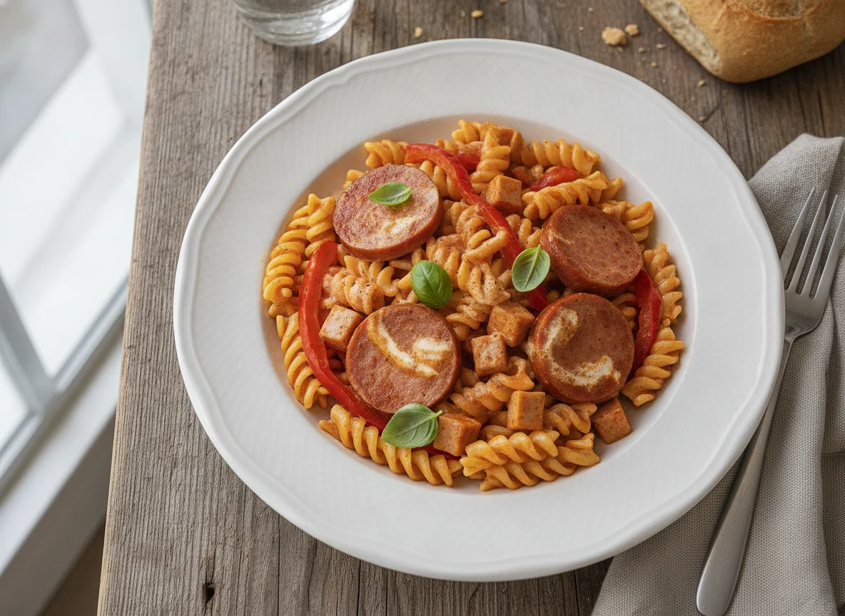 Fusilli mit Wurst-Tomatensauce photo