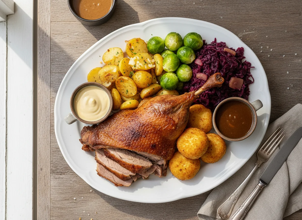Gänsebraten mit Beilagen photo