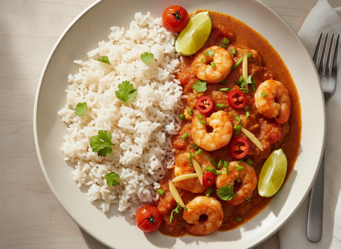 Garnelen-Curry mit Basmati-Reis photo