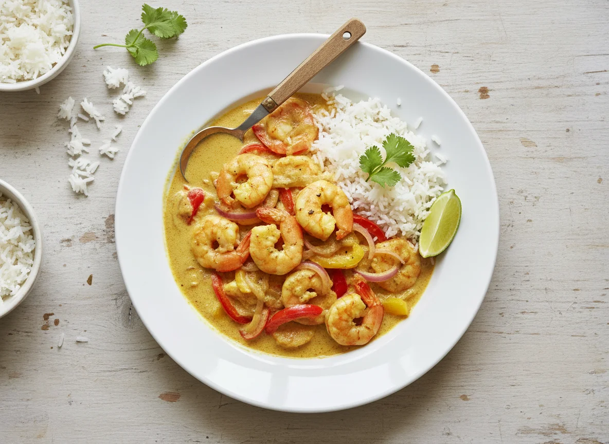 Garnelen-Curry mit Reis photo