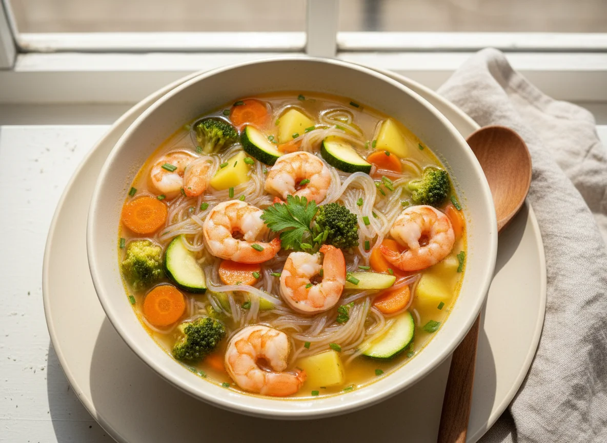 Garnelen-Gemüse-Suppe mit Glasnudeln photo