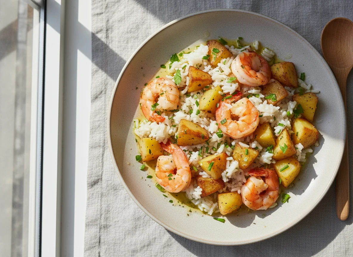 Garnelen-Kartoffel-Reis-Pfanne photo