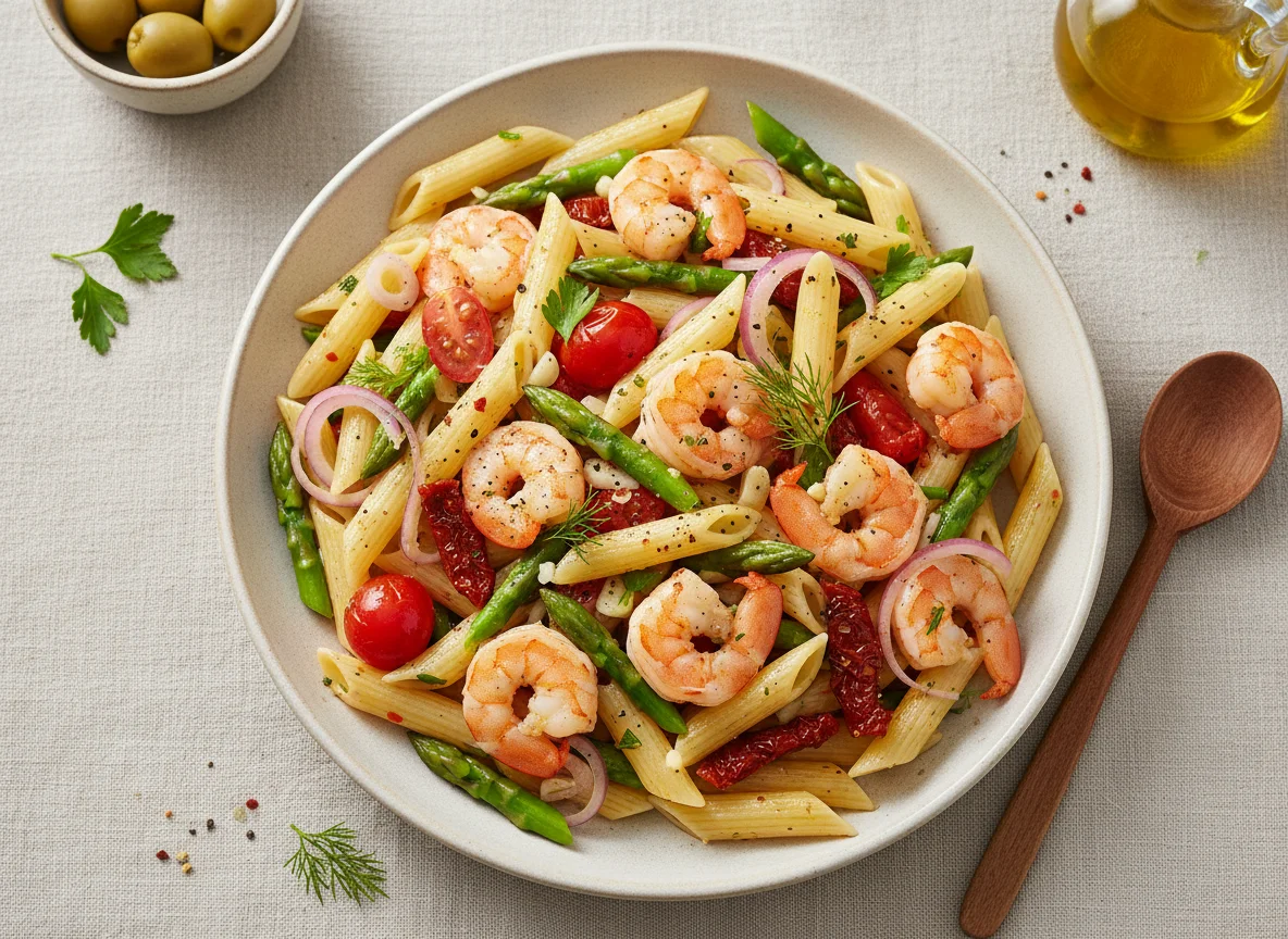 Garnelen-Pasta mit Gemüse photo