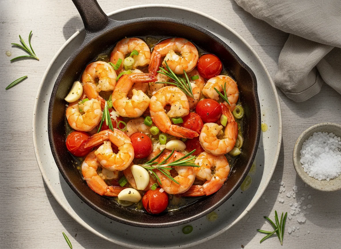 Garnelen-Pfanne mit Tomaten und Kräutern photo