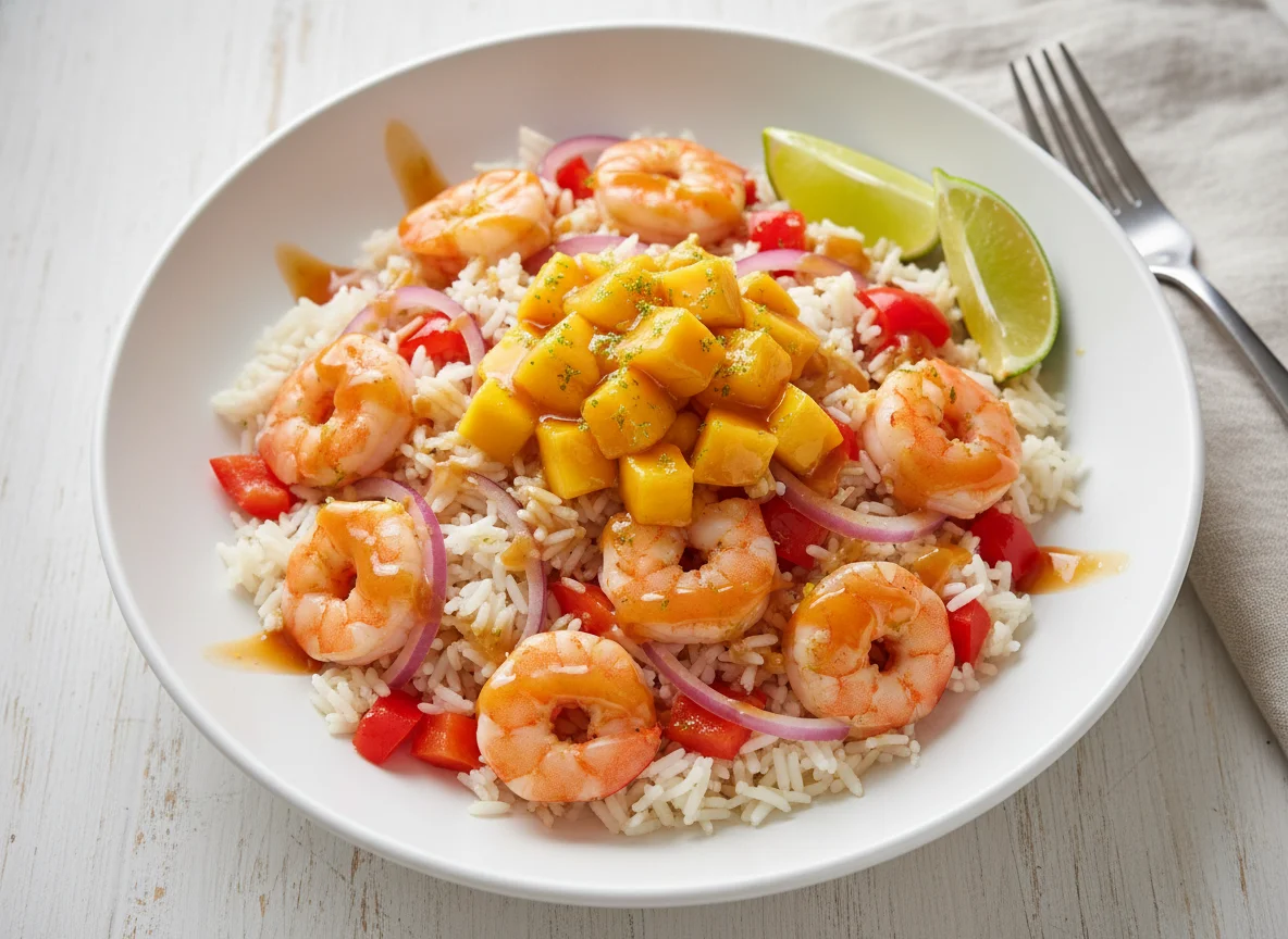 Garnelen-Reis-Pfanne mit Mango-Salsa photo