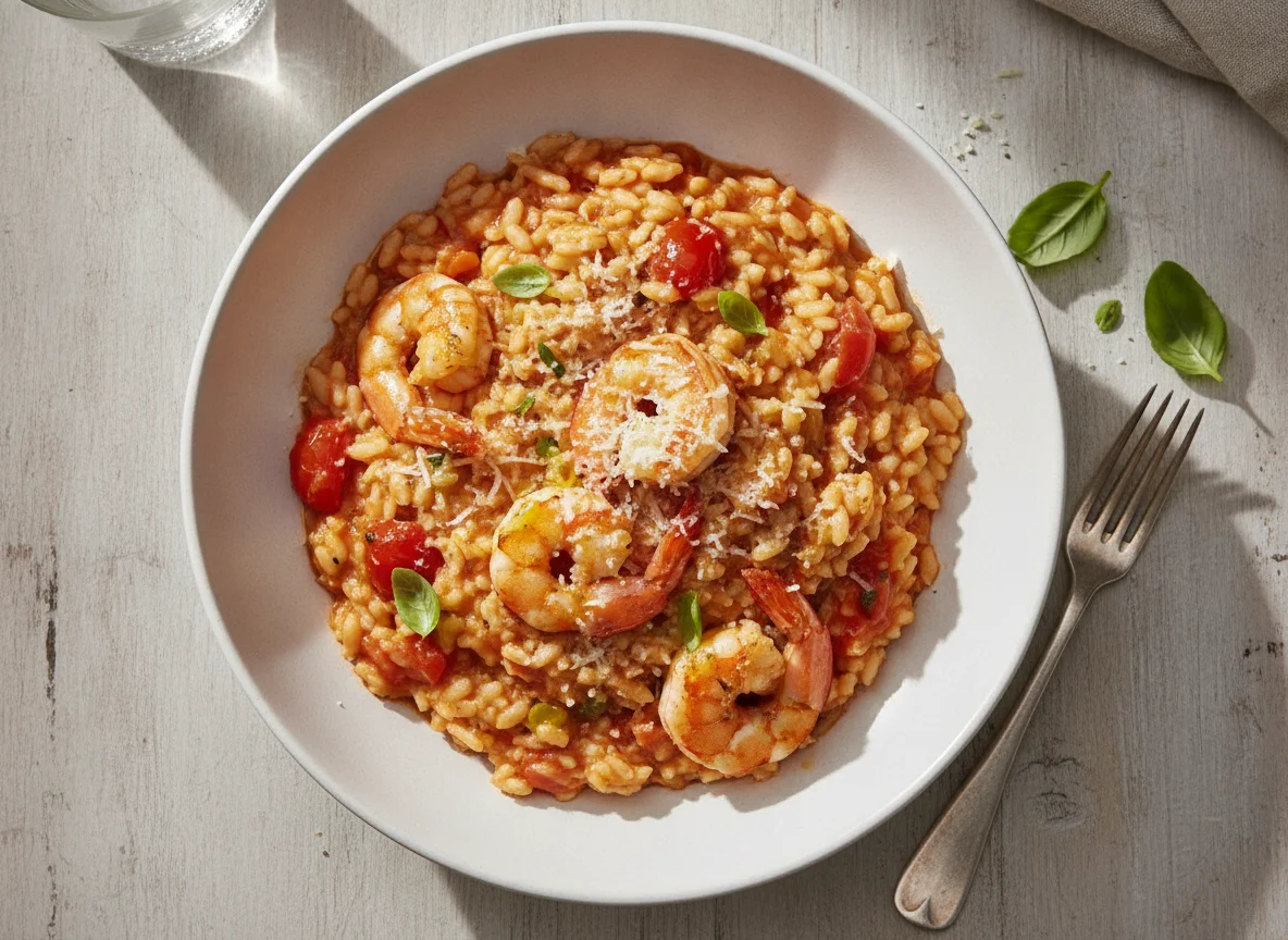 Garnelen-Risotto mit Tomatensauce photo