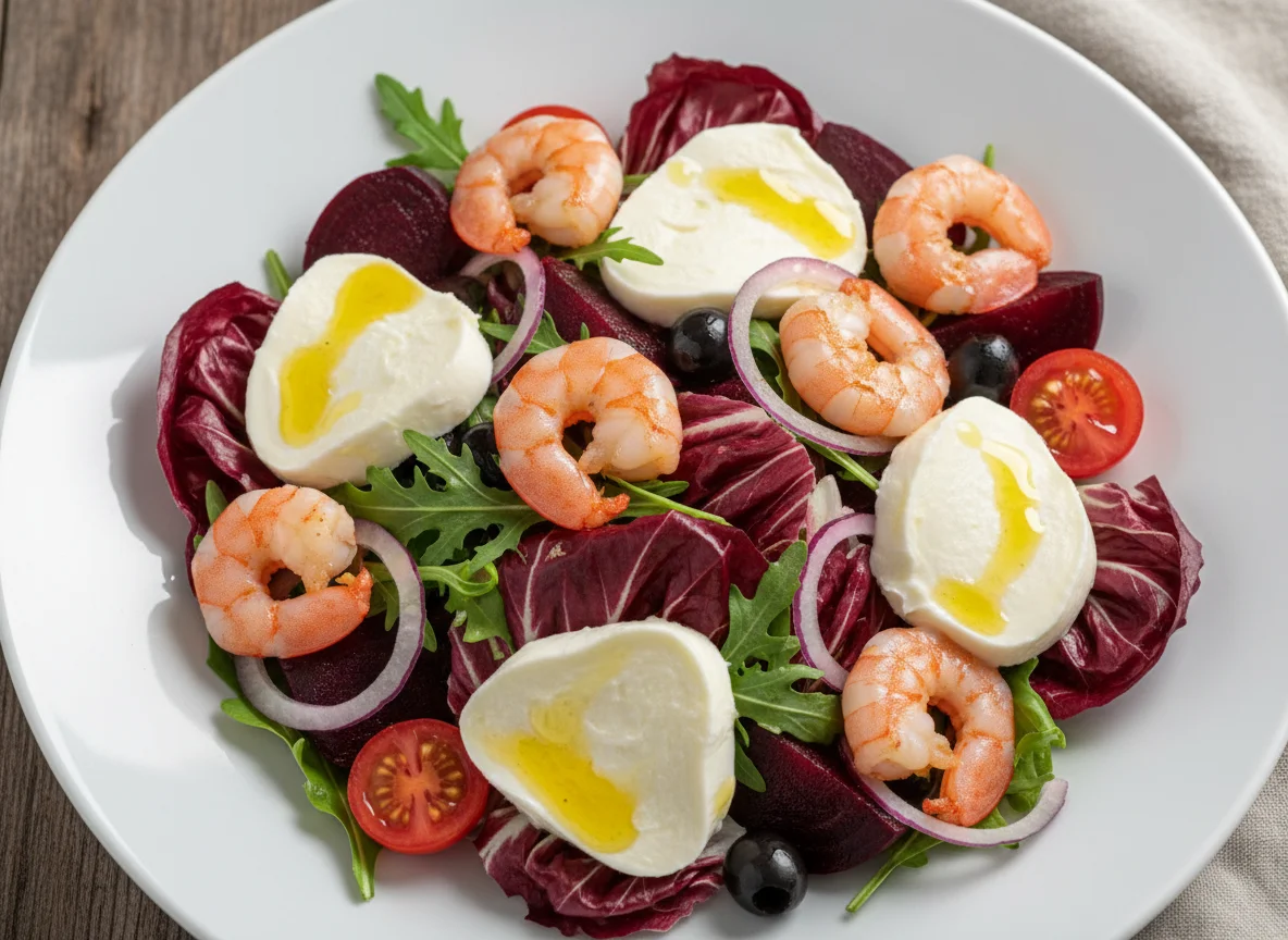 Garnelen-Rote-Bete-Salat mit Mozzarella photo