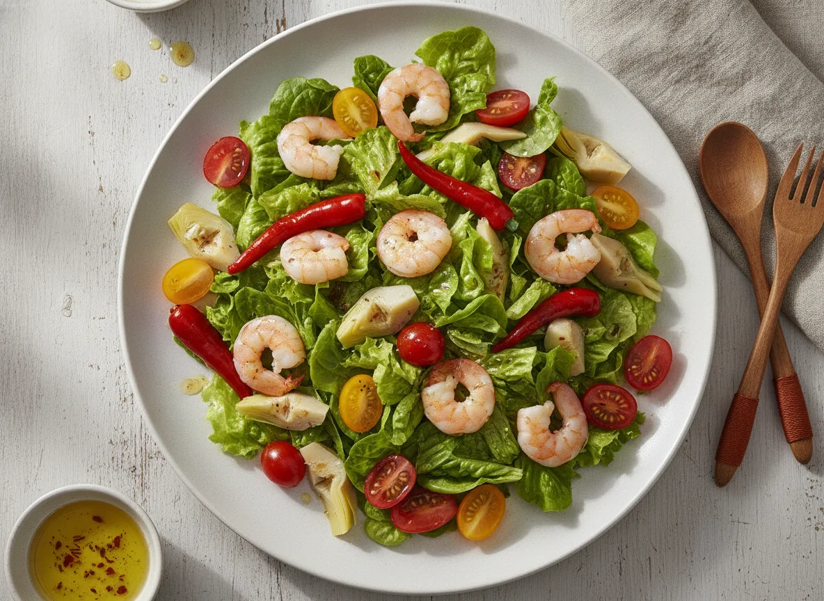 Garnelen-Salat mit Artischocken und Tomaten photo