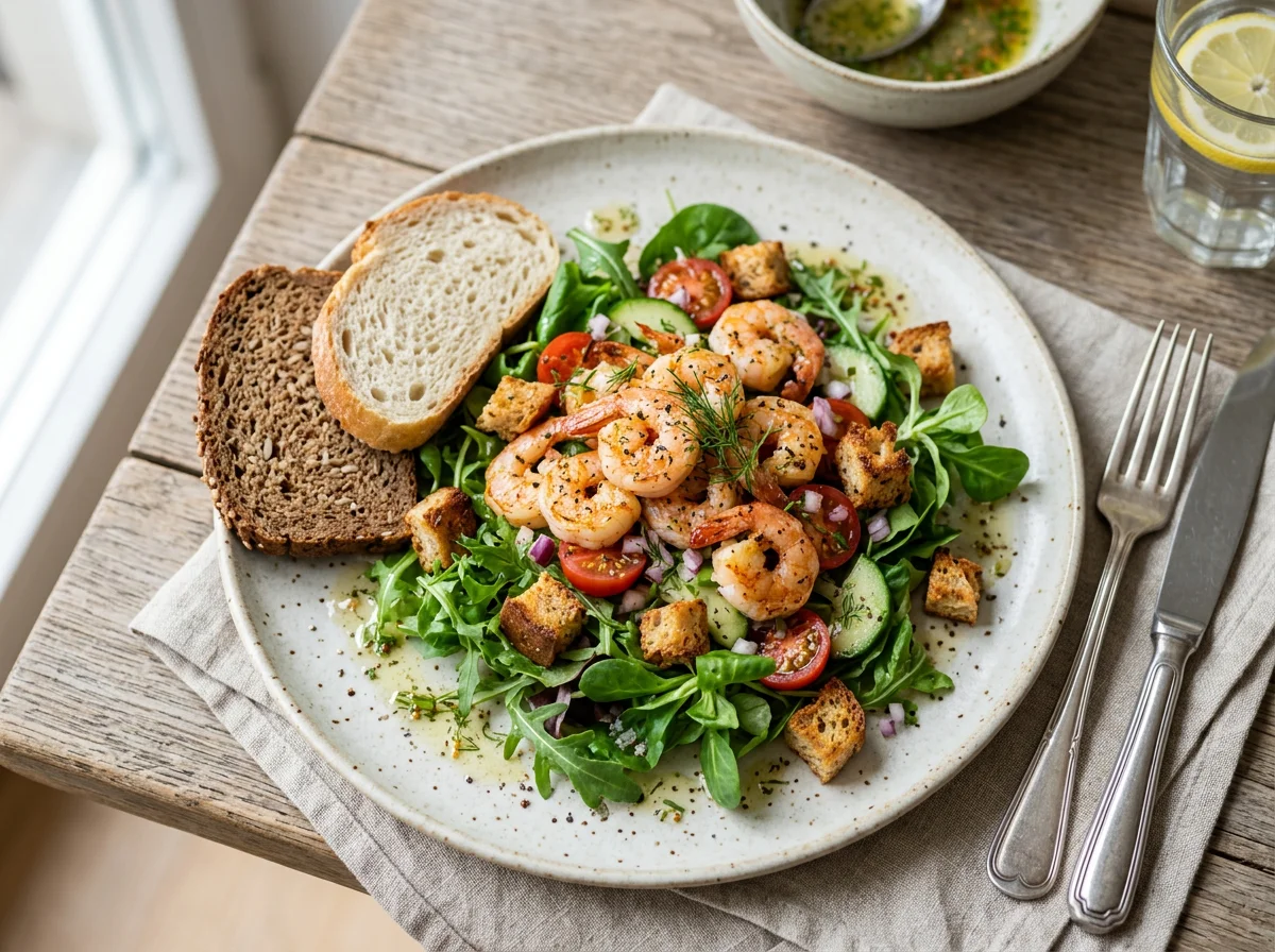 Garnelensalat mit Brot photo