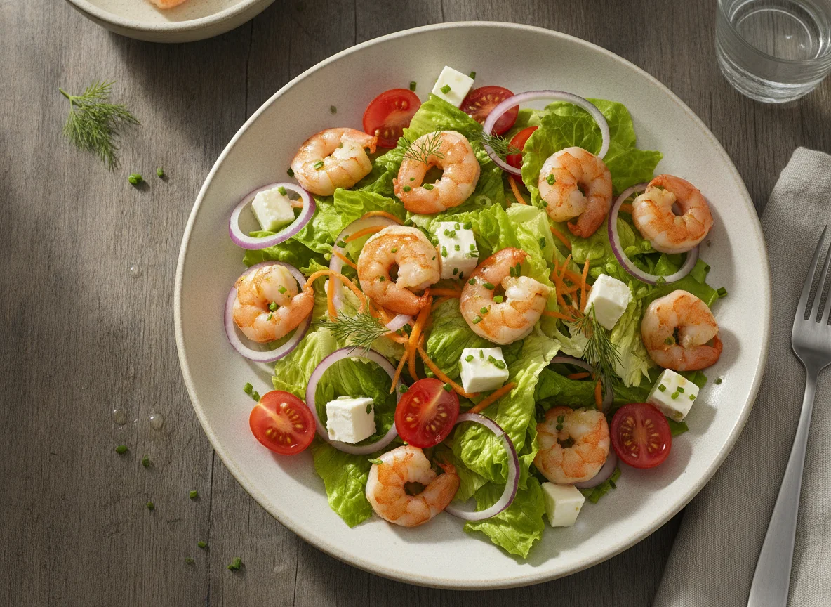 Garnelensalat mit Feta und Gemüse photo