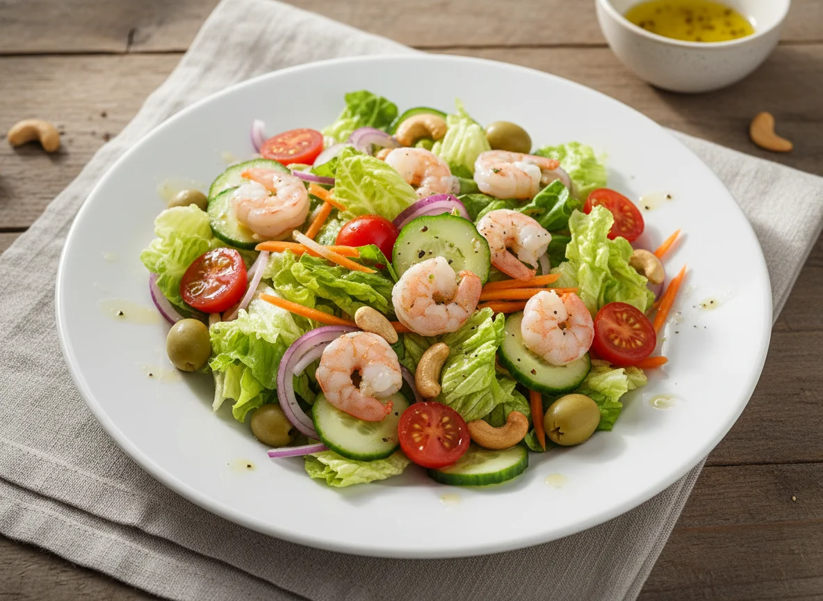 Garnelensalat mit Gemüse und Nüssen photo