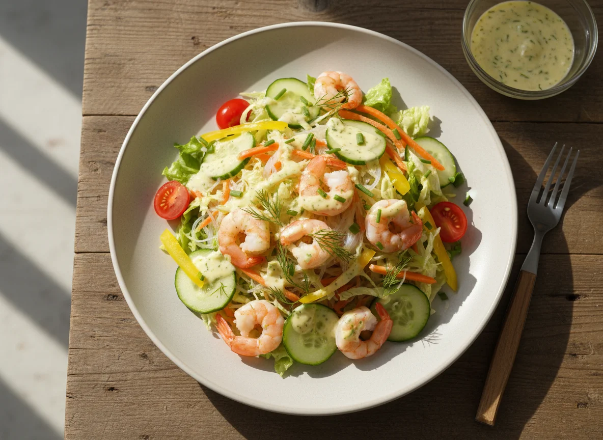 Garnelensalat mit Glasnudeln und Dressing photo