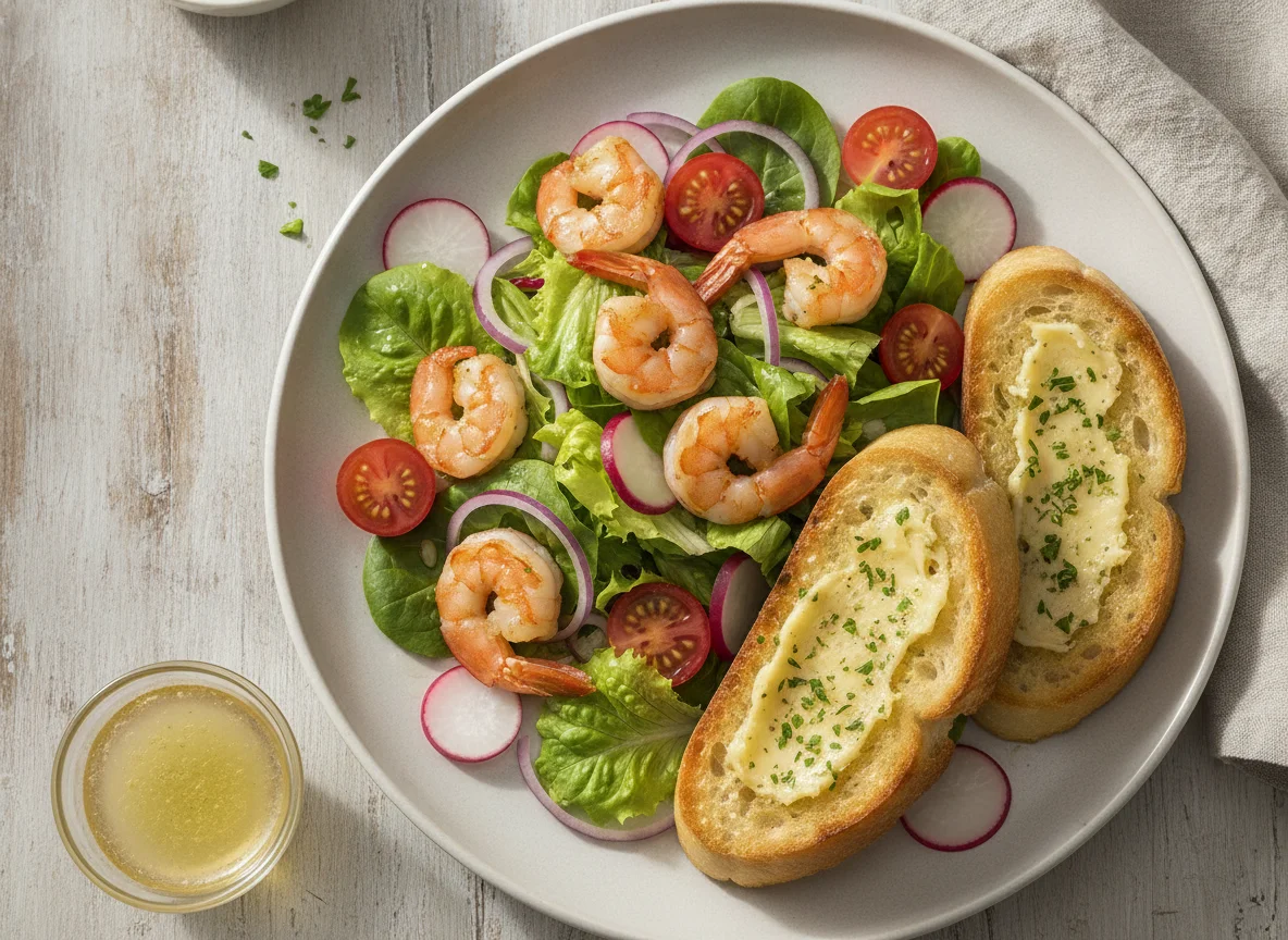 Garnelensalat mit Knoblauchbrot photo