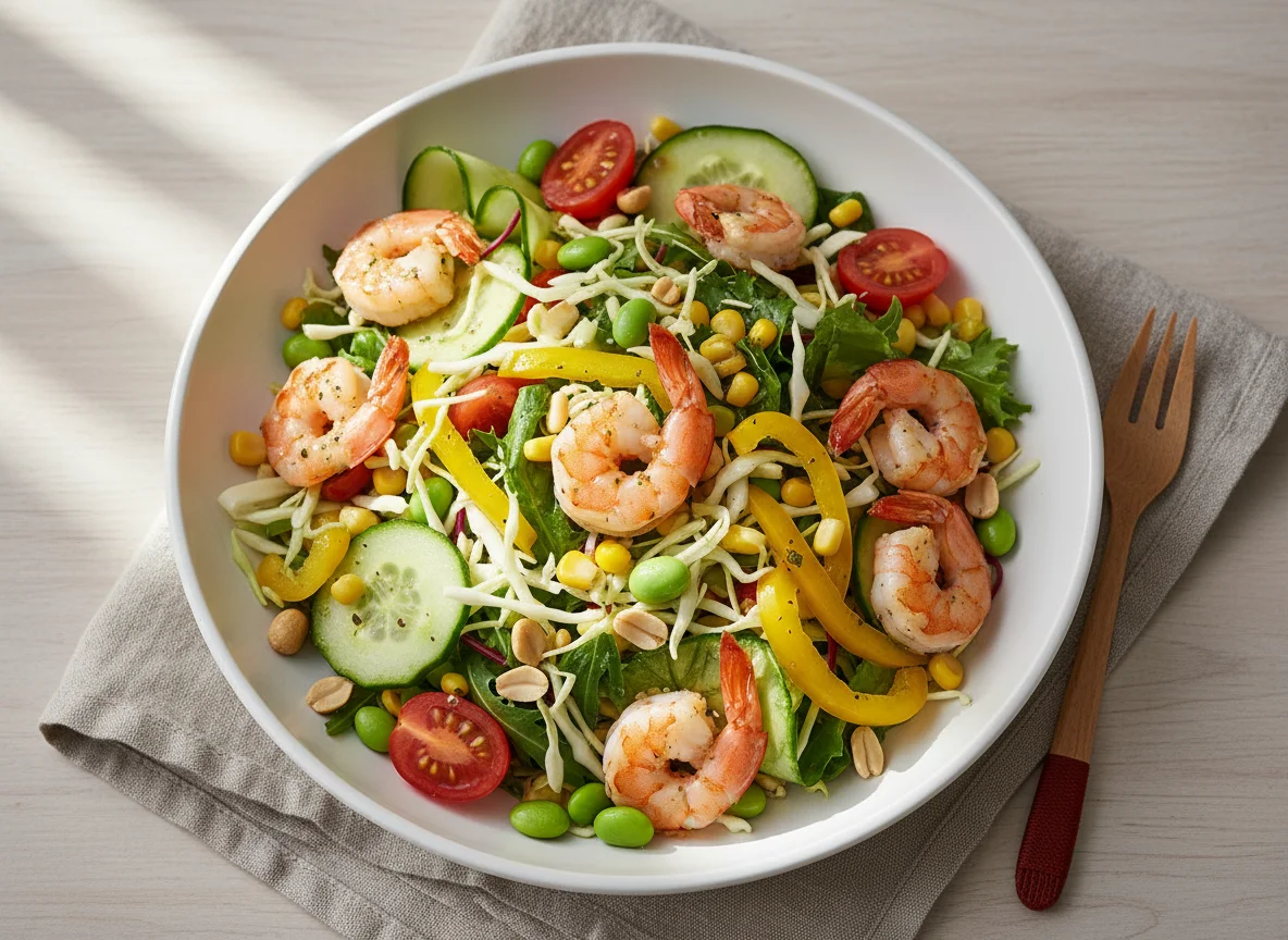 Garnelen-Salat mit Mais und Gemüse photo