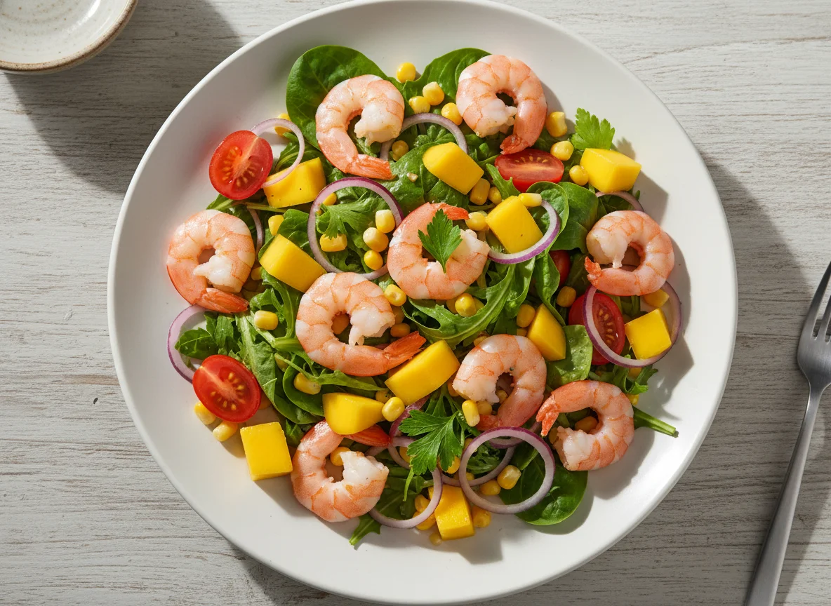 Garnelensalat mit Mango und Mais photo