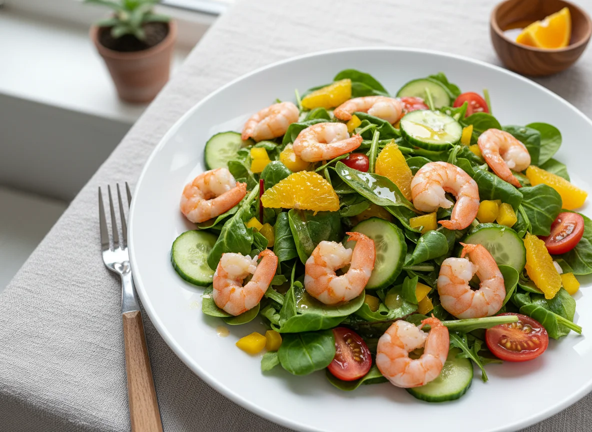 Garnelensalat mit Orangen und Gemüse photo