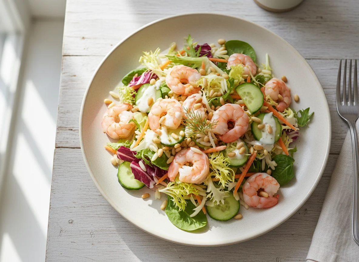 Garnelensalat mit Orzo und cremigem Dressing photo