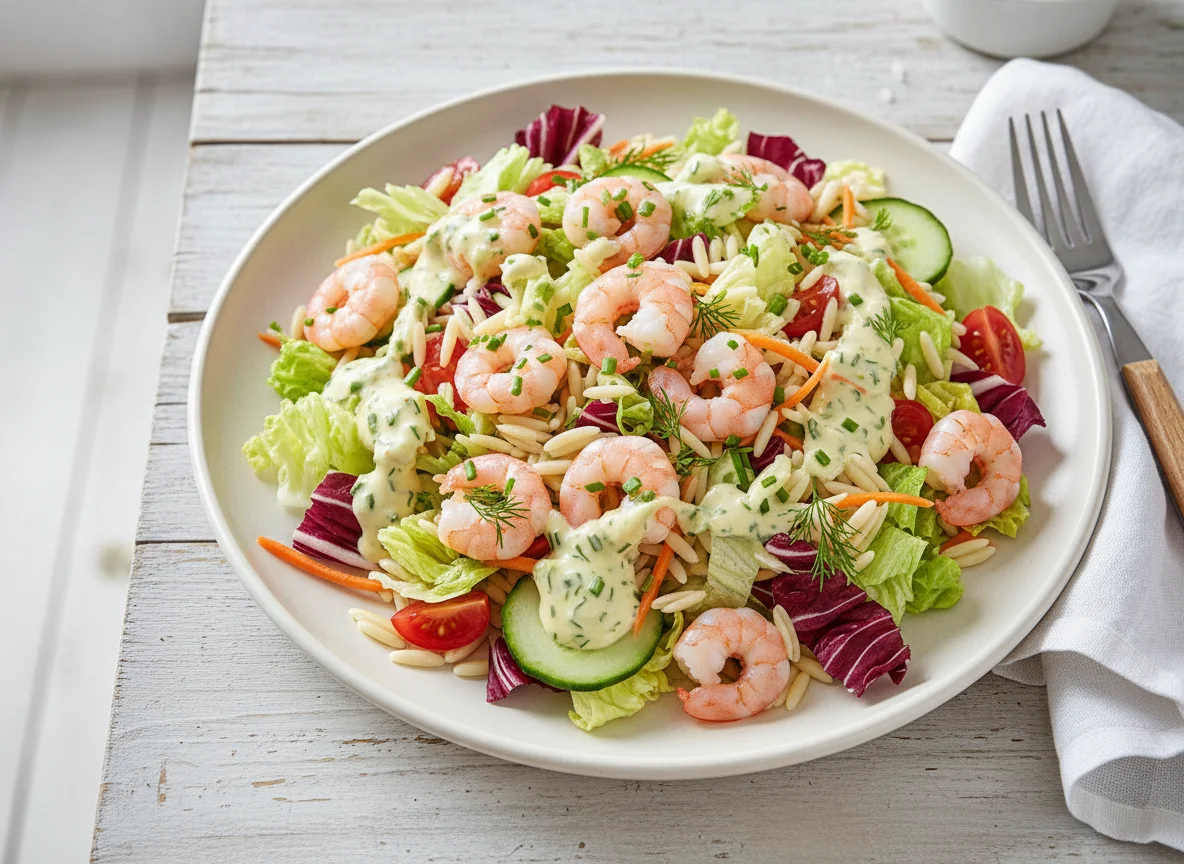 Garnelensalat mit Orzo und Dressing photo