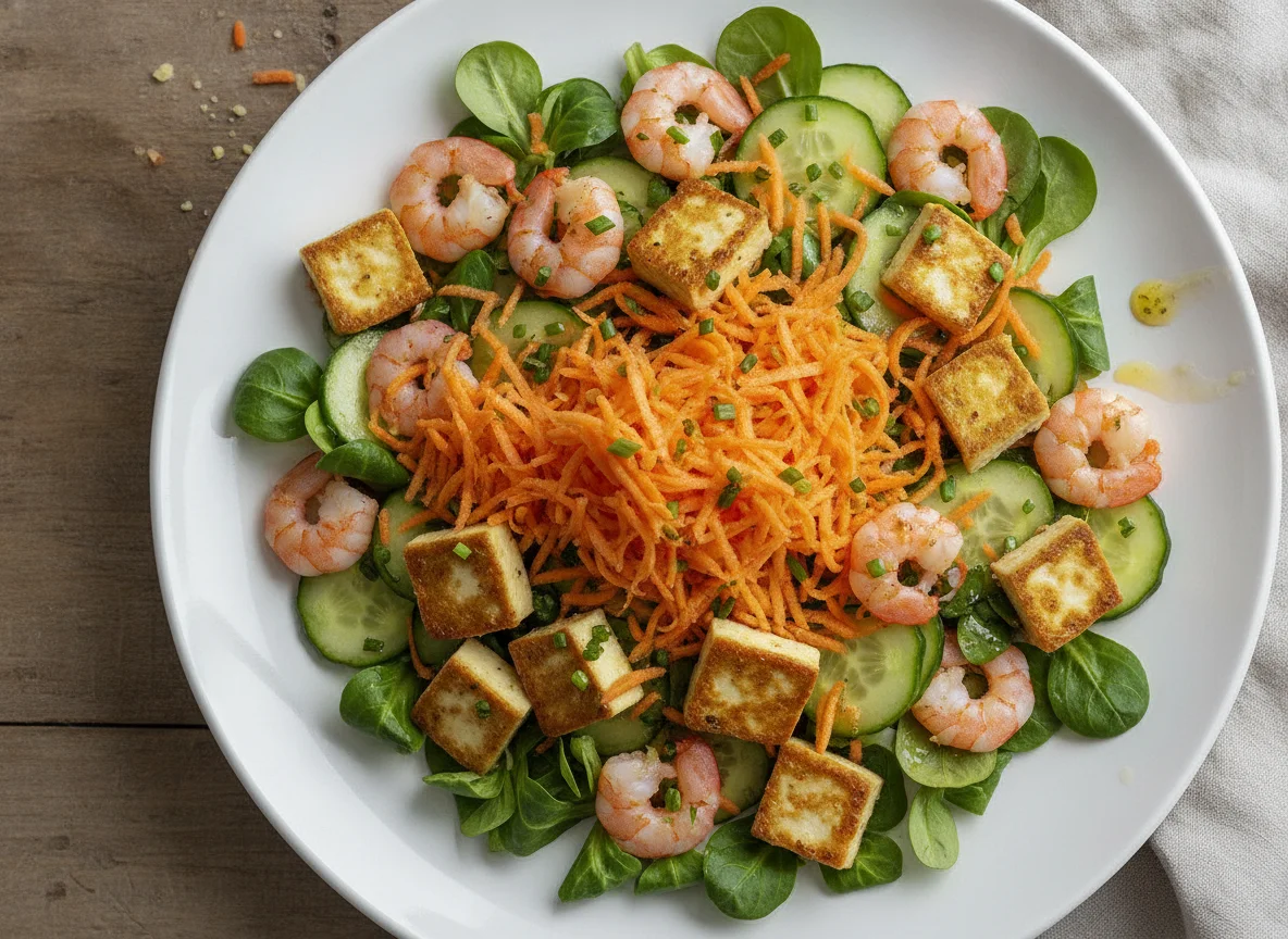 Garnelen-Salat mit Tofu und Karotten photo