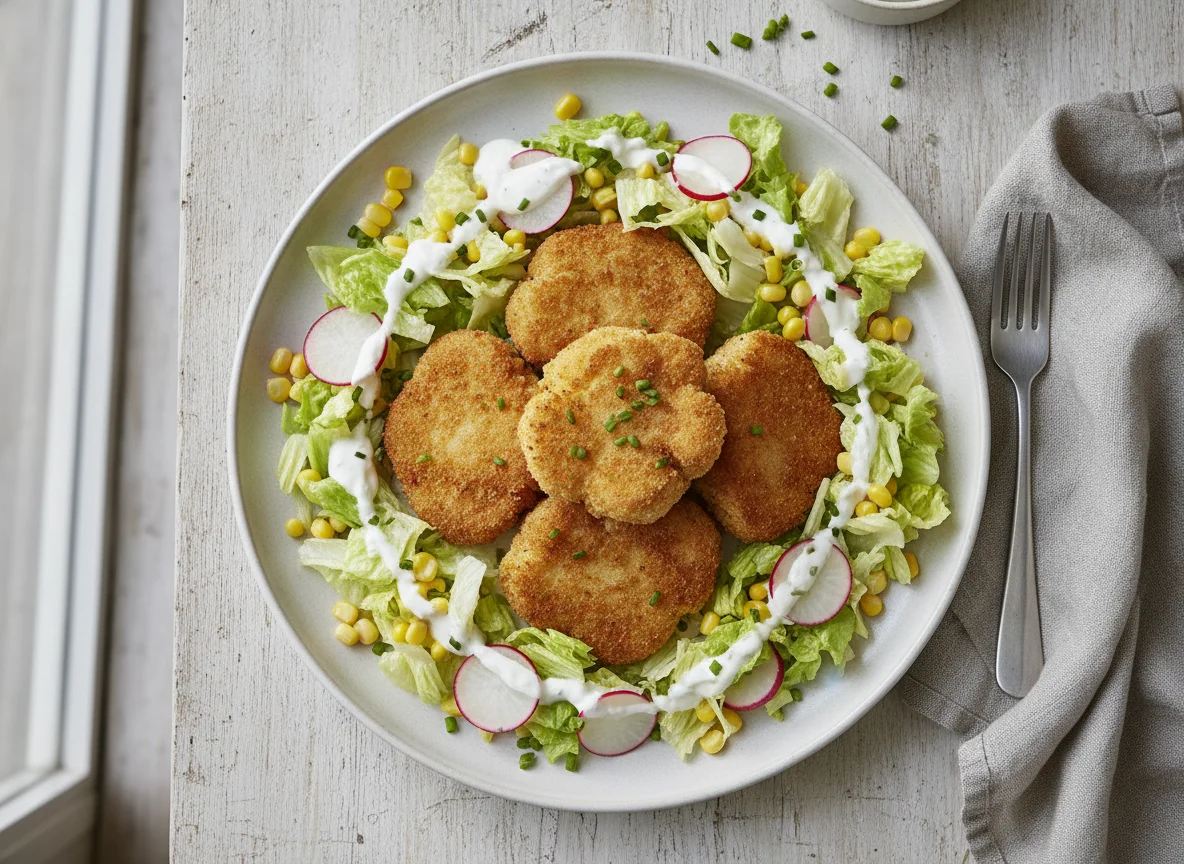 Gebackener Blumenkohl mit gemischtem Salat photo