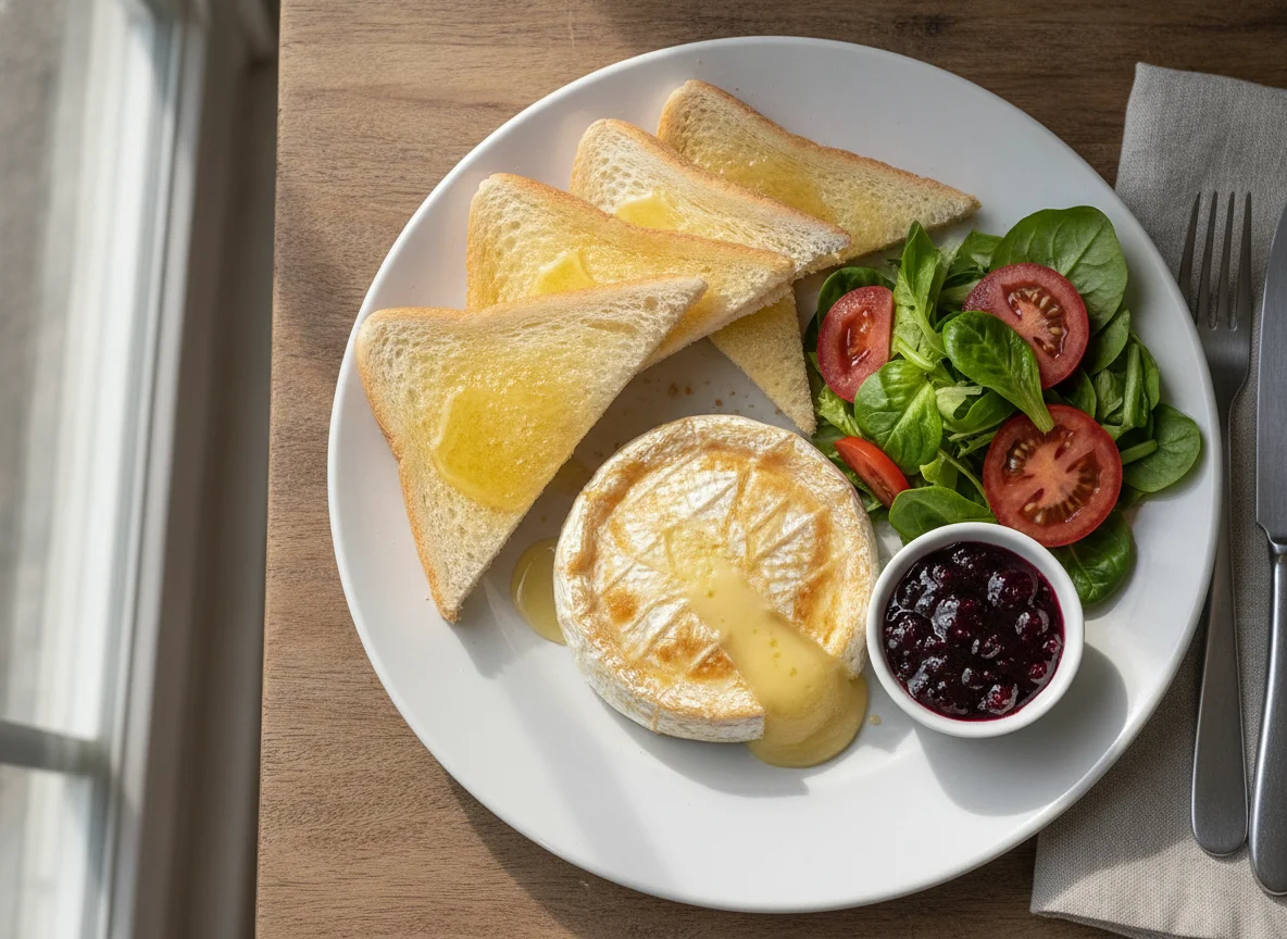 Gebackener Camembert mit Toast und Preiselbeeren photo