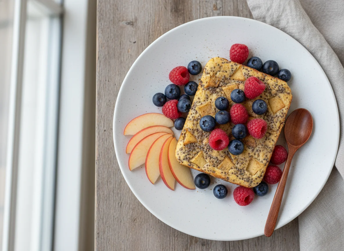 Gebackener Chia-Pudding mit Früchten photo