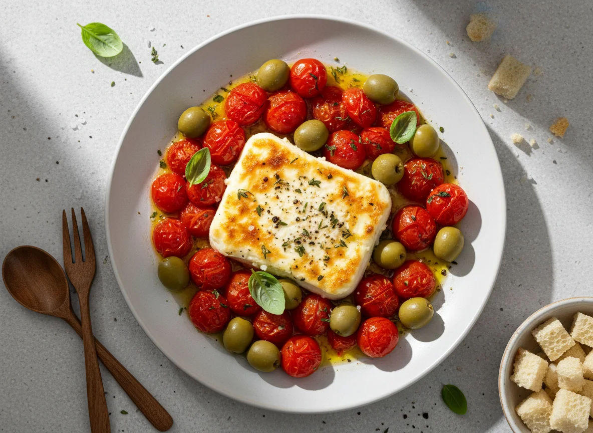 Gebackener Feta mit Tomaten und Oliven photo