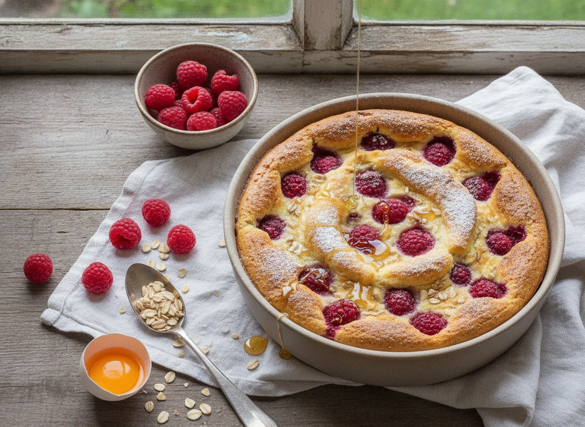 Gebackener Quarkauflauf mit Himbeeren photo