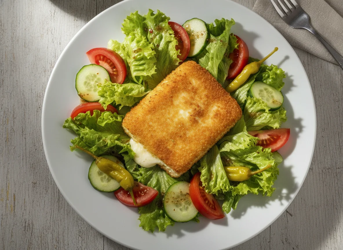Gebackener Schafskäse mit Beilagensalat photo