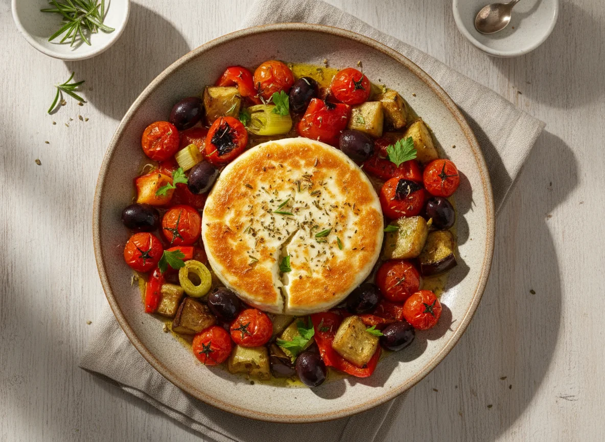 Gebackener Schafskäse mit mediterranem Gemüse photo