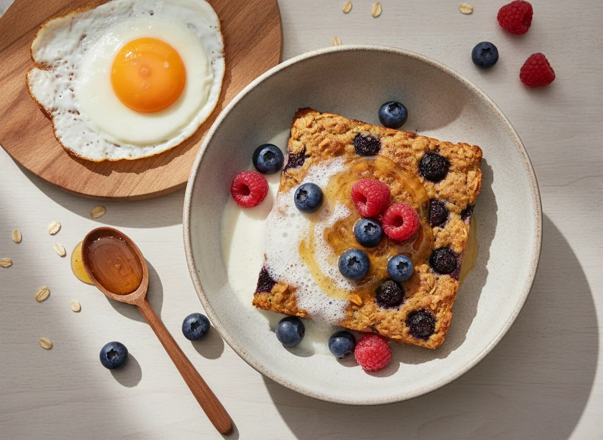 Gebackenes Haferflocken-Frühstück mit Beeren photo