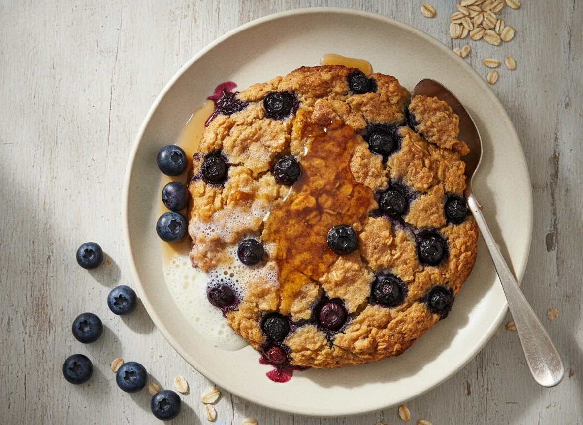 Gebackenes Haferflocken-Frühstück mit Blaubeeren photo