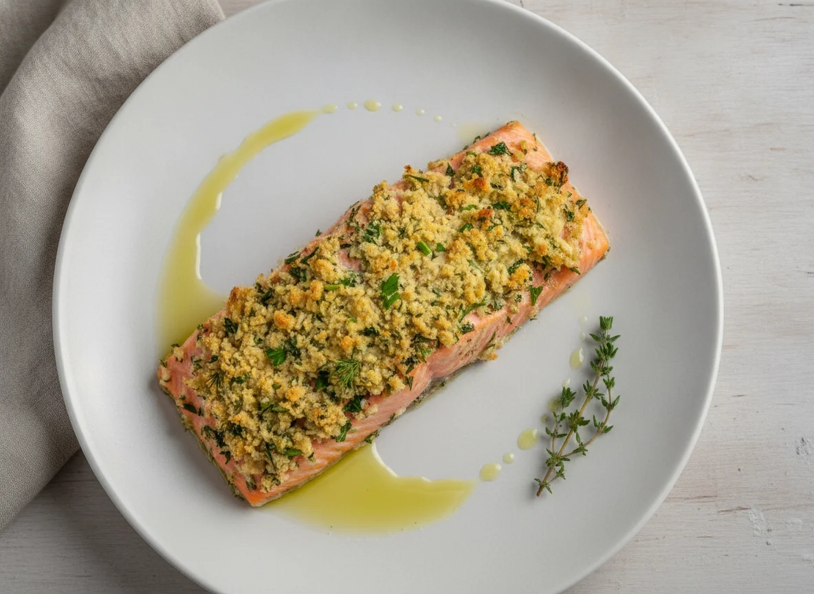 Gebackenes Lachsfilet mit Kräuterkruste photo