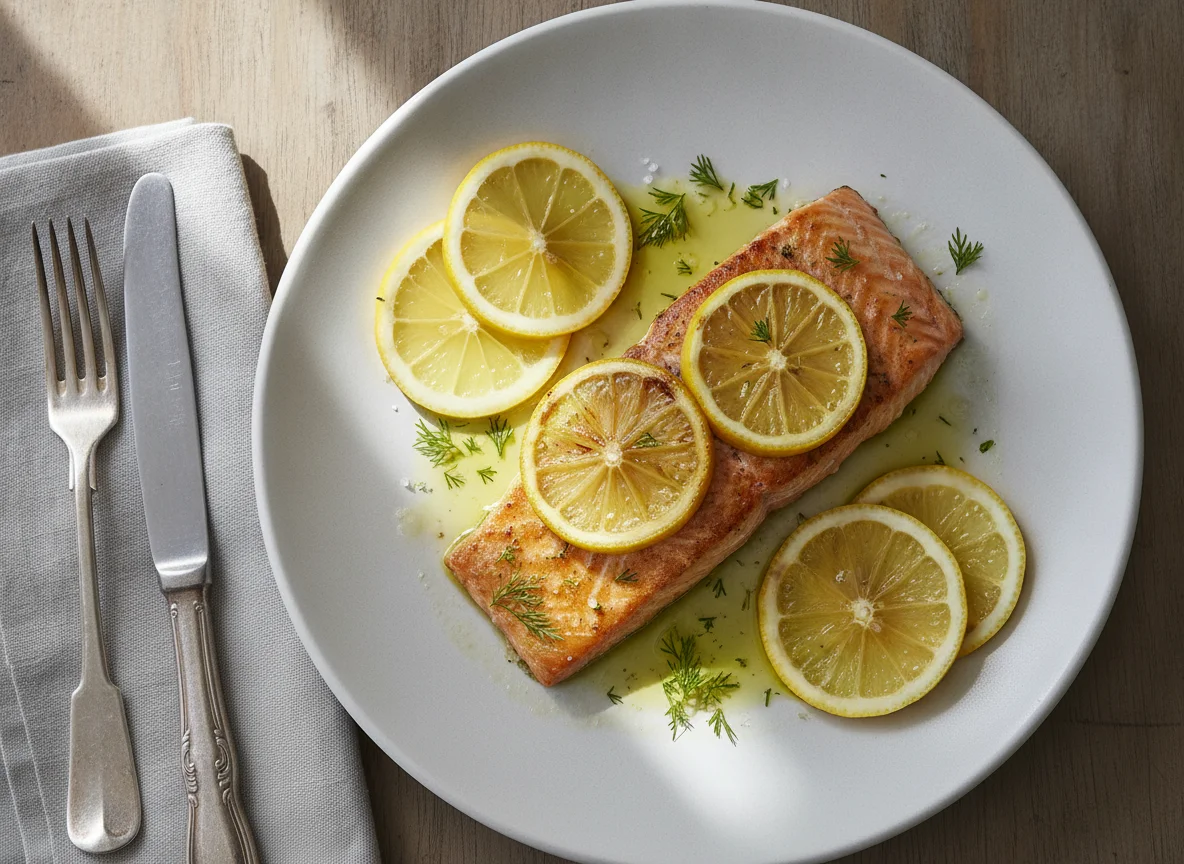 Gebackenes Lachsfilet mit Zitrone photo