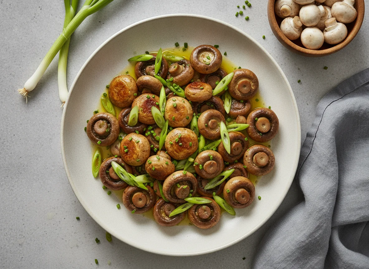 Gebratene Champignons mit Frühlingszwiebeln photo