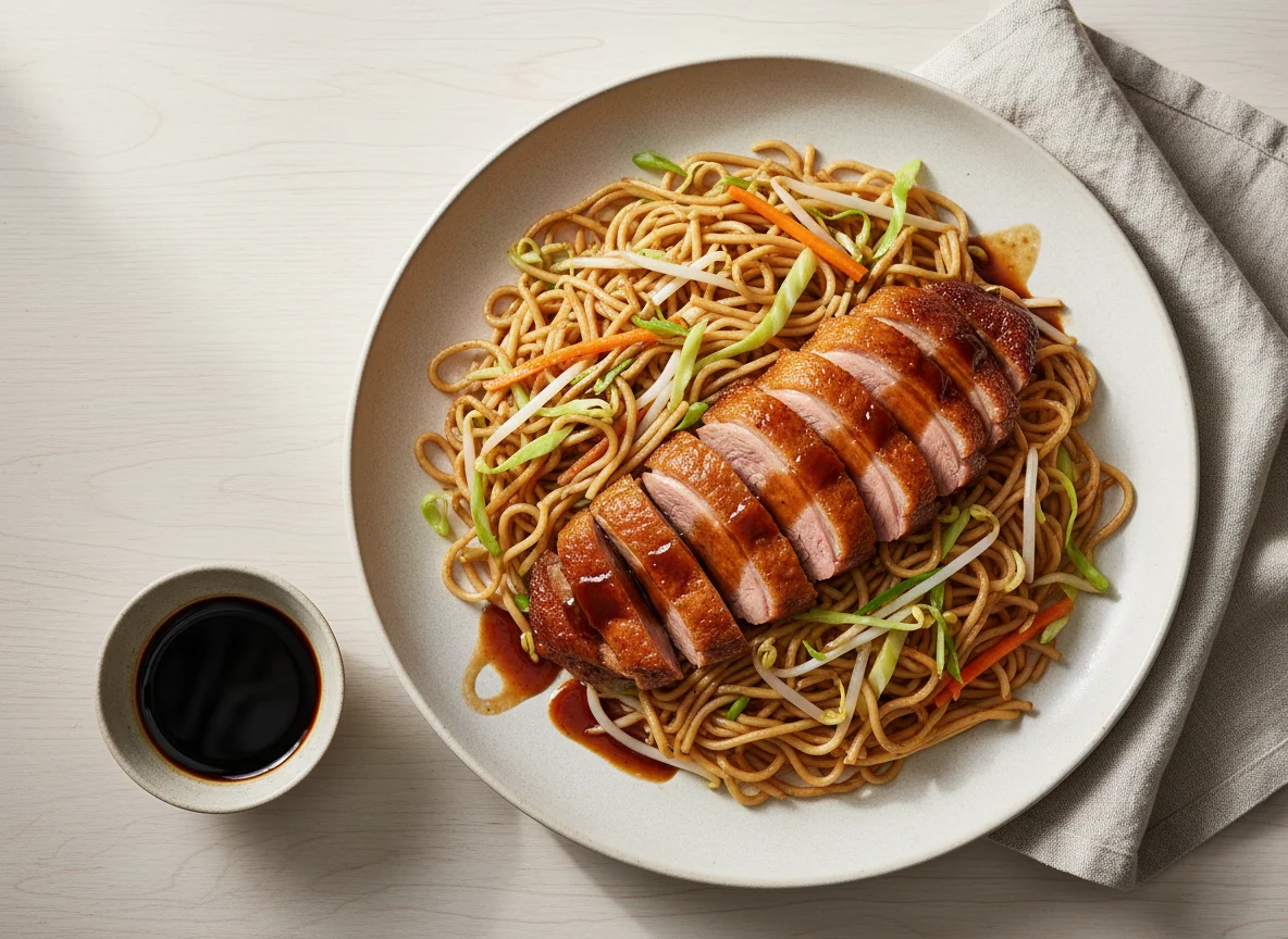 Gebratene Ente mit Nudeln photo