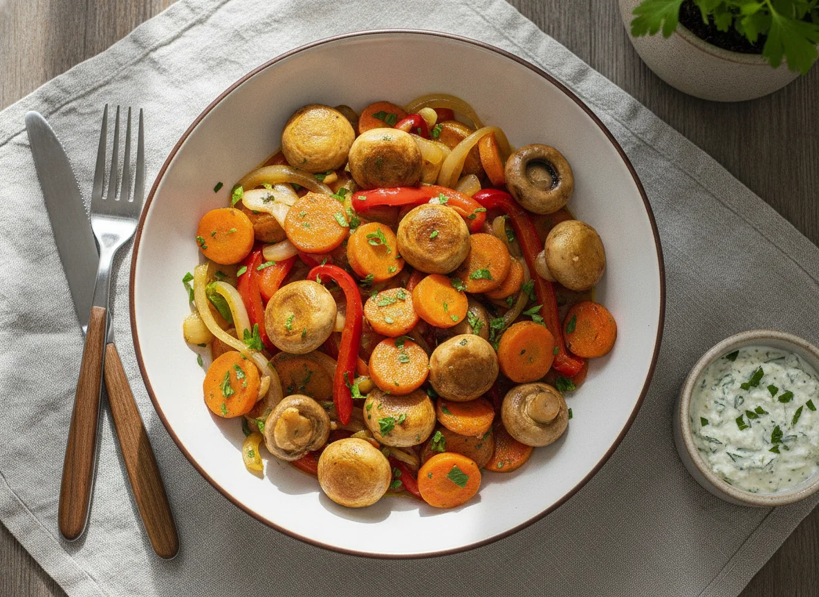 Gebratene Gemüsepfanne mit Champignons photo